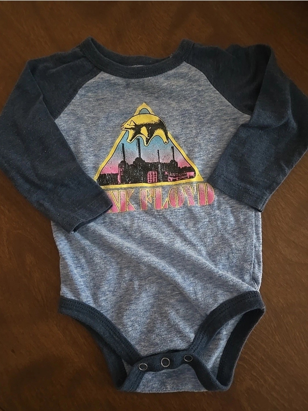 Pink Floyd Navy and Heather Blue Raglan Baby One-Piece - Picture 1 of 3